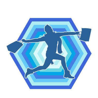 Sıska, alışveriş torbaları taşıyan genç bir kadının silueti. Alışveriş torbaları taşıyan, etkileyici pozlarda genç bir kadının silueti..