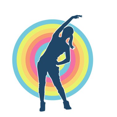 Sportif kadın silueti aerobik yapıyor. 