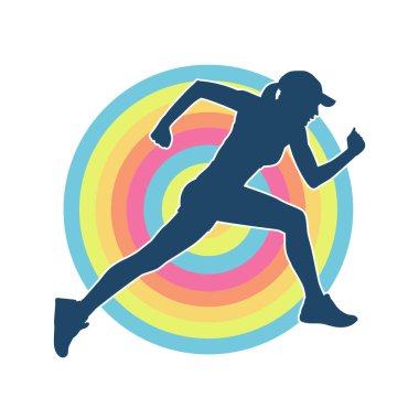 Koşan bir kadının silueti. Dişi bir koşunun silueti.