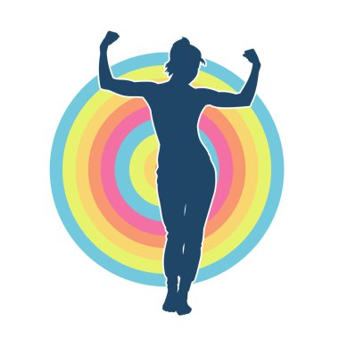 Sıska, sağlıklı bir kadının silüeti kol kasını gösteriyor. Vücut hatları iyi olan bir kadının silüeti..