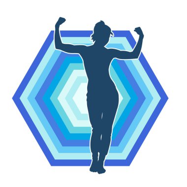 Sıska, sağlıklı bir kadının silüeti kol kasını gösteriyor. Vücut hatları iyi olan bir kadının silüeti..