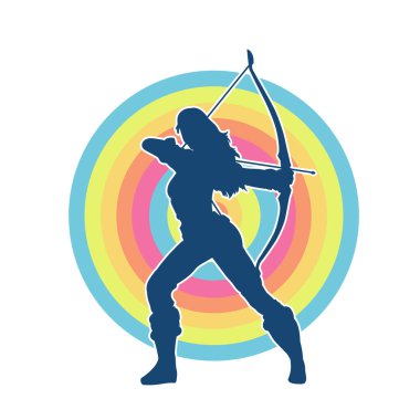 Dişi okçu bir dövüşçünün silueti ok ve yayla pozisyonunu alıyor..