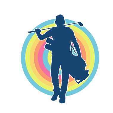 Golf oynayan bir adamın silüeti. Hareketli bir erkek golfçünün silueti.