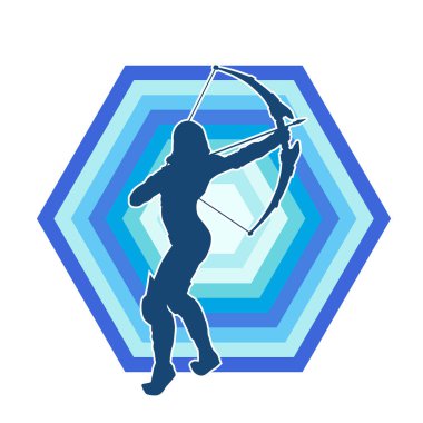 Dişi okçu bir dövüşçünün silueti ok ve yayla pozisyonunu alıyor..