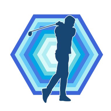Golf oynayan bir adamın silüeti. Hareketli bir erkek golfçünün silueti.