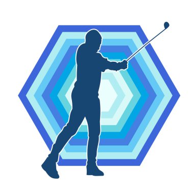 Golf oynayan bir adamın silüeti. Hareketli bir erkek golfçünün silueti.