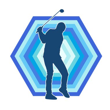 Golf oynayan bir adamın silüeti. Hareketli bir erkek golfçünün silueti.