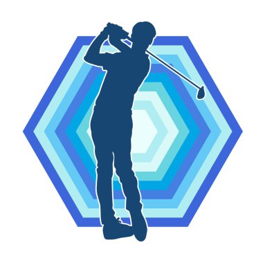 Golf oynayan bir adamın silüeti. Hareketli bir erkek golfçünün silueti.