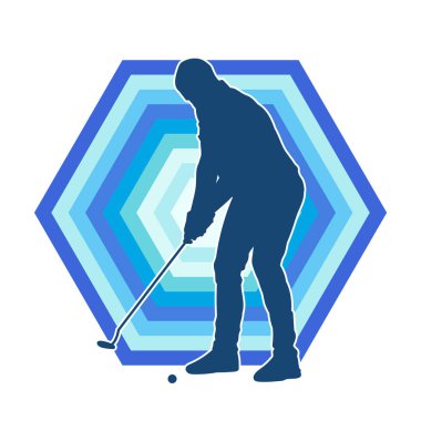 Golf oynayan bir adamın silüeti. Hareketli bir erkek golfçünün silueti.