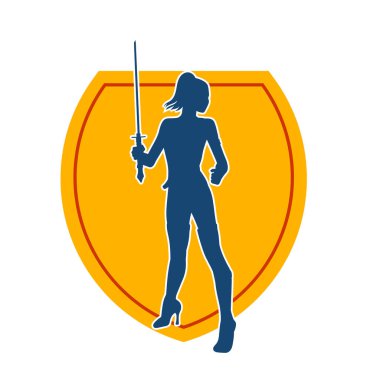 Bir kadın dövüşçünün silueti kılıç taşırken poz veriyor..