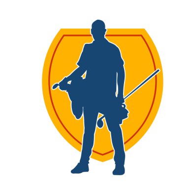 Golf oynayan bir adamın silüeti. Hareketli bir erkek golfçünün silueti.