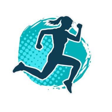 Koşan bir kadının silueti. Dişi bir koşunun silueti.