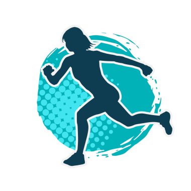 Koşan bir kadının silueti. Dişi bir koşunun silueti.