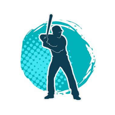 Erkek beyzbol oyuncusu vektör silueti. Beyzbol oynayan bir adamın silueti..