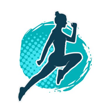 Neşeli bir şekilde atlayan mutlu, zayıf bir kadının silueti.