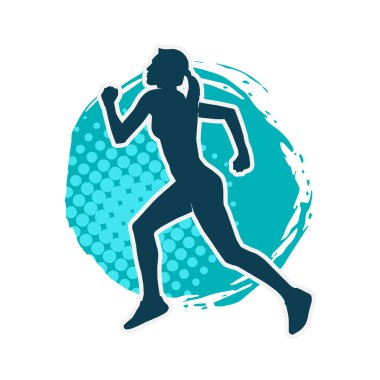 Koşan bir kadının silueti. Dişi bir koşunun silueti.