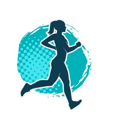 Koşan bir kadının silueti. Dişi bir koşunun silueti.