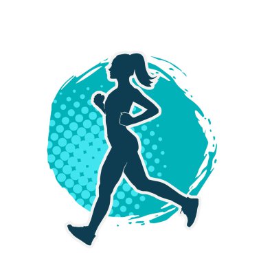 Koşan bir kadının silueti. Dişi bir koşunun silueti.