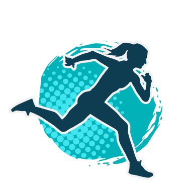 Koşan bir kadının silueti. Dişi bir koşunun silueti.