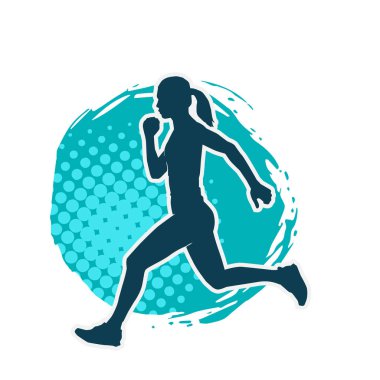 Koşan bir kadının silueti. Dişi bir koşunun silueti.