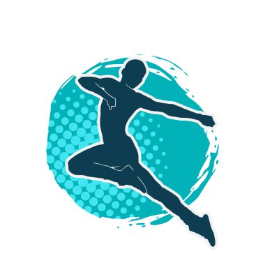 Neşeli bir şekilde atlayan mutlu, zayıf bir kadının silueti.