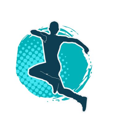 Neşeli bir şekilde atlayan mutlu, zayıf bir kadının silueti.