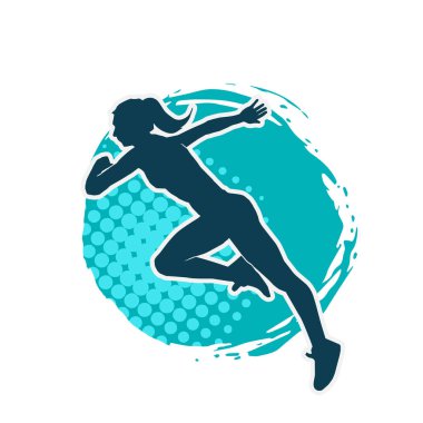 Koşan bir kadının silueti. Dişi bir koşunun silueti.