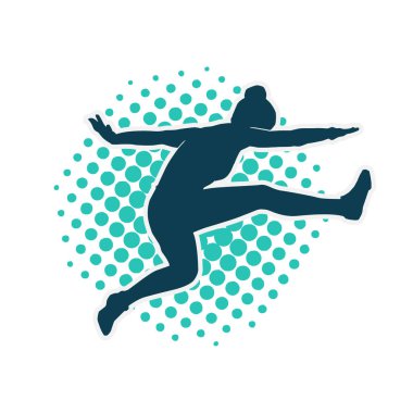 Neşeli bir şekilde atlayan mutlu, zayıf bir kadının silueti.