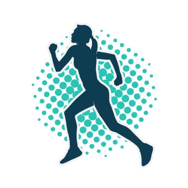 Koşan bir kadının silueti. Dişi bir koşunun silueti.