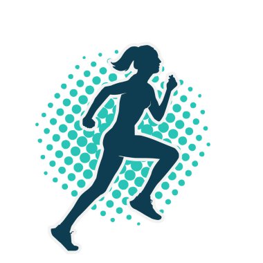 Koşan bir kadının silueti. Dişi bir koşunun silueti.