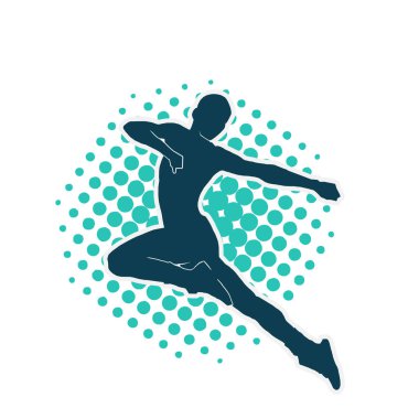 Neşeli bir şekilde atlayan mutlu, zayıf bir kadının silueti.