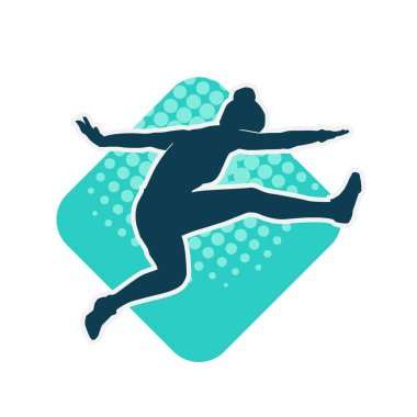 Neşeli bir şekilde atlayan mutlu, zayıf bir kadının silueti.