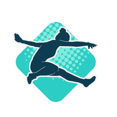 Neşeli bir şekilde atlayan mutlu, zayıf bir kadının silueti.