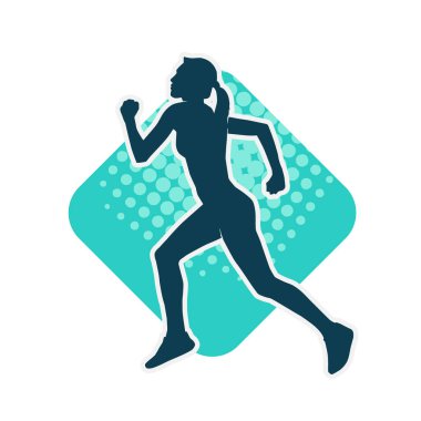 Koşan bir kadının silueti. Dişi bir koşunun silueti.