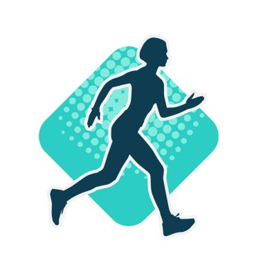 Koşan bir kadının silueti. Dişi bir koşunun silueti.