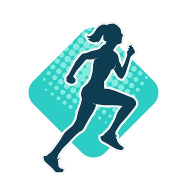 Koşan bir kadının silueti. Dişi bir koşunun silueti.