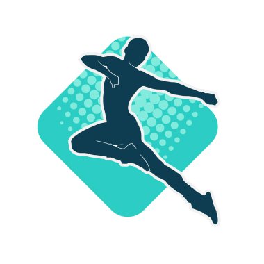 Neşeli bir şekilde atlayan mutlu, zayıf bir kadının silueti.