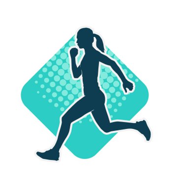 Koşan bir kadının silueti. Dişi bir koşunun silueti.