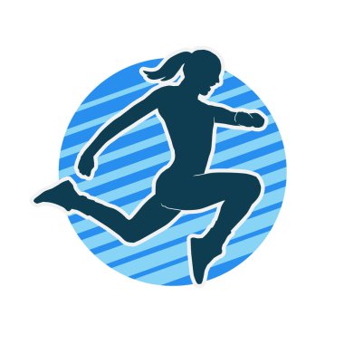 Neşeli bir şekilde atlayan mutlu, zayıf bir kadının silueti.