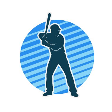 Erkek beyzbol oyuncusu vektör silueti. Beyzbol oynayan bir adamın silueti..