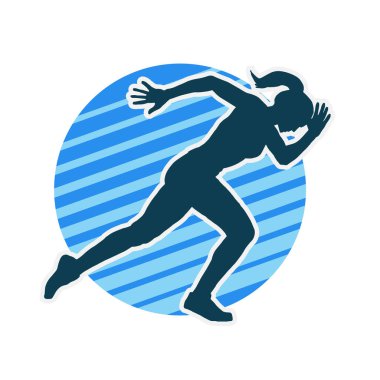 Koşan bir kadının silueti. Dişi bir koşunun silueti.