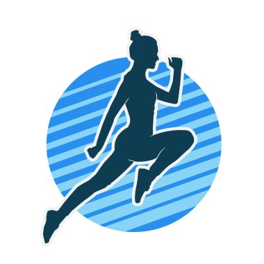 Neşeli bir şekilde atlayan mutlu, zayıf bir kadının silueti.