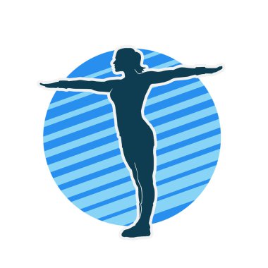 Sportif kadın silueti aerobik yapıyor. 