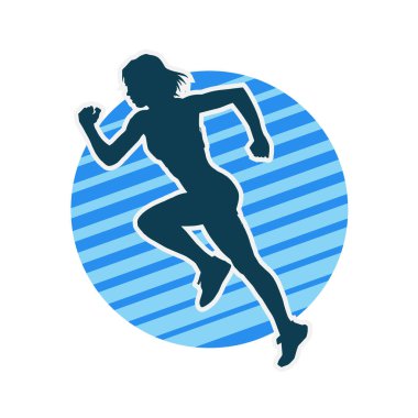 Koşan bir kadının silueti. Dişi bir koşunun silueti.