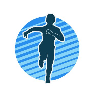 Koşan bir kadının silueti. Dişi bir koşunun silueti.