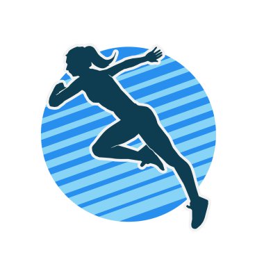 Koşan bir kadının silueti. Dişi bir koşunun silueti.