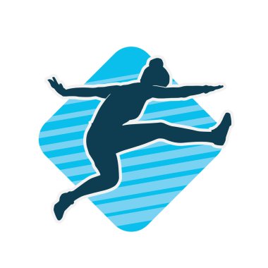 Neşeli bir şekilde atlayan mutlu, zayıf bir kadının silueti.