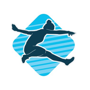 Neşeli bir şekilde atlayan mutlu, zayıf bir kadının silueti.