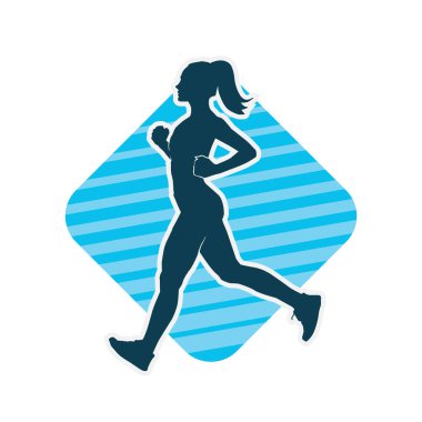 Koşan bir kadının silueti. Dişi bir koşunun silueti.