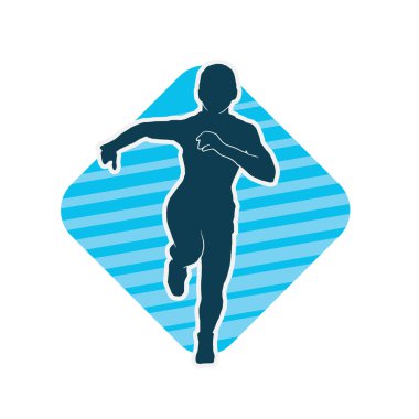 Koşan bir kadının silueti. Dişi bir koşunun silueti.